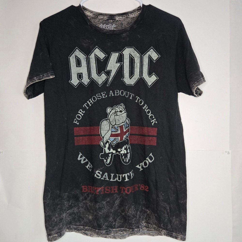 AC/DC British Tour 82 Graphic T-Shirt Acid Wash Black S For Those About To Rock